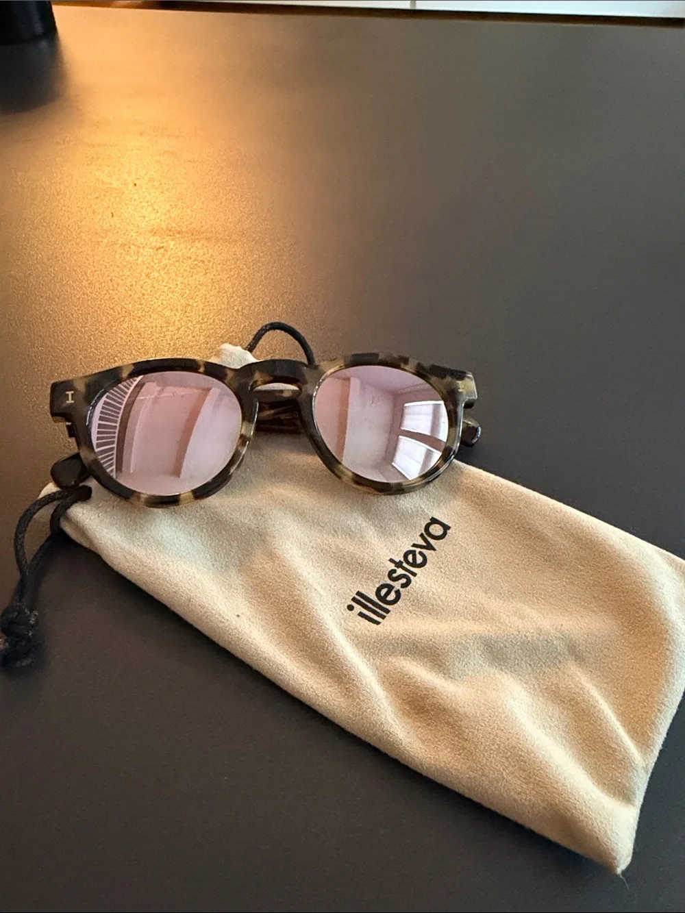 Illesteva Tortoiseshell Frame Sunglasses with Pink Lenses